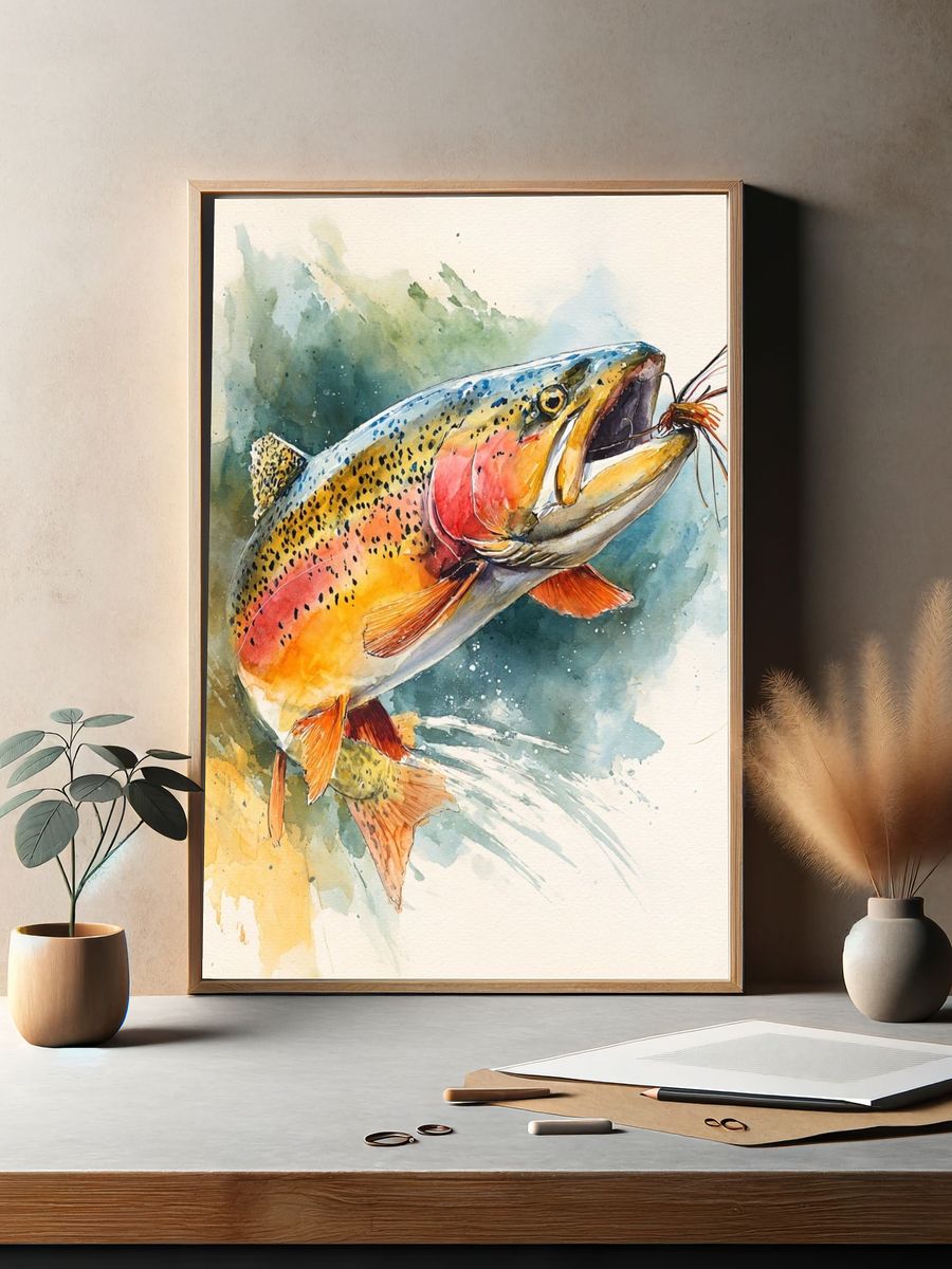 Rainbow Trout Watercolor Print. — room view 2