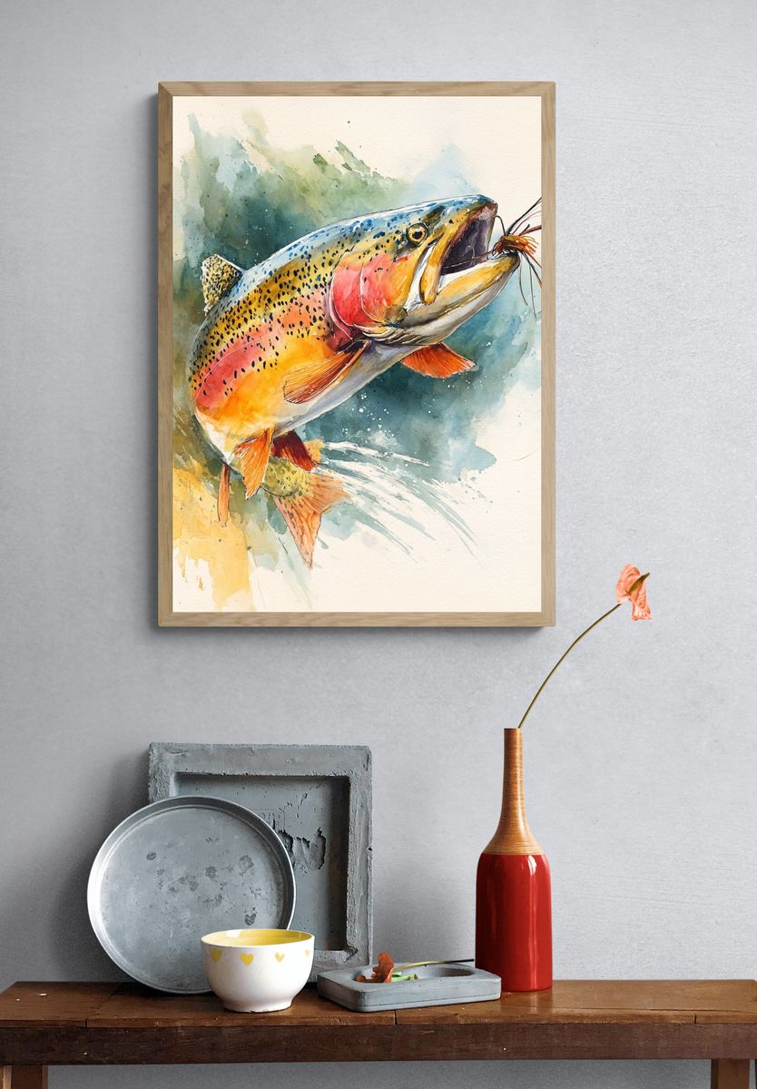 Rainbow Trout Watercolor Print. — room view 3