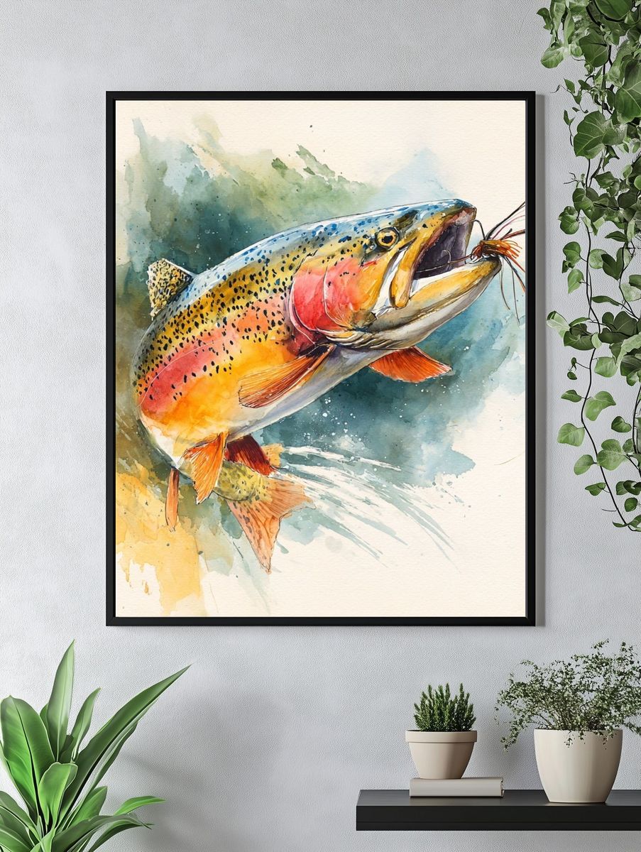 Rainbow Trout Watercolor Print. — room view 4