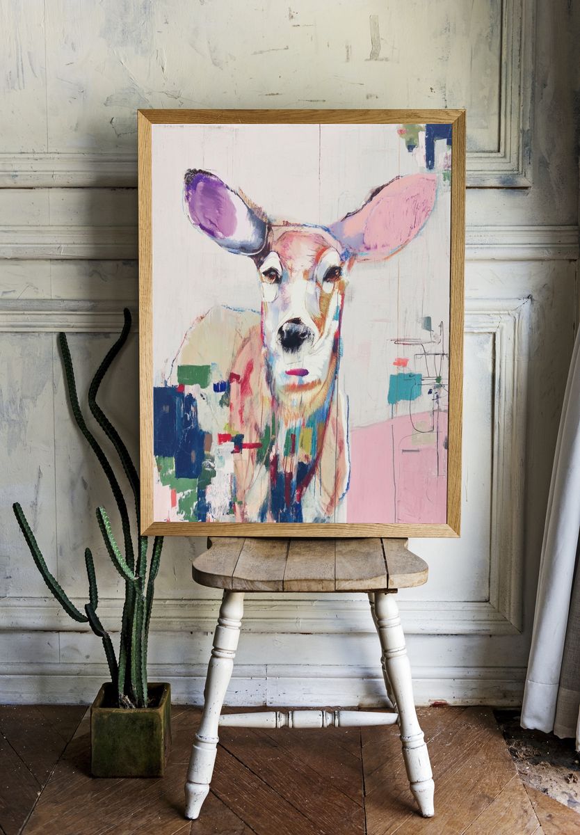 Pastel Deer Contemporary Print. — room view 1