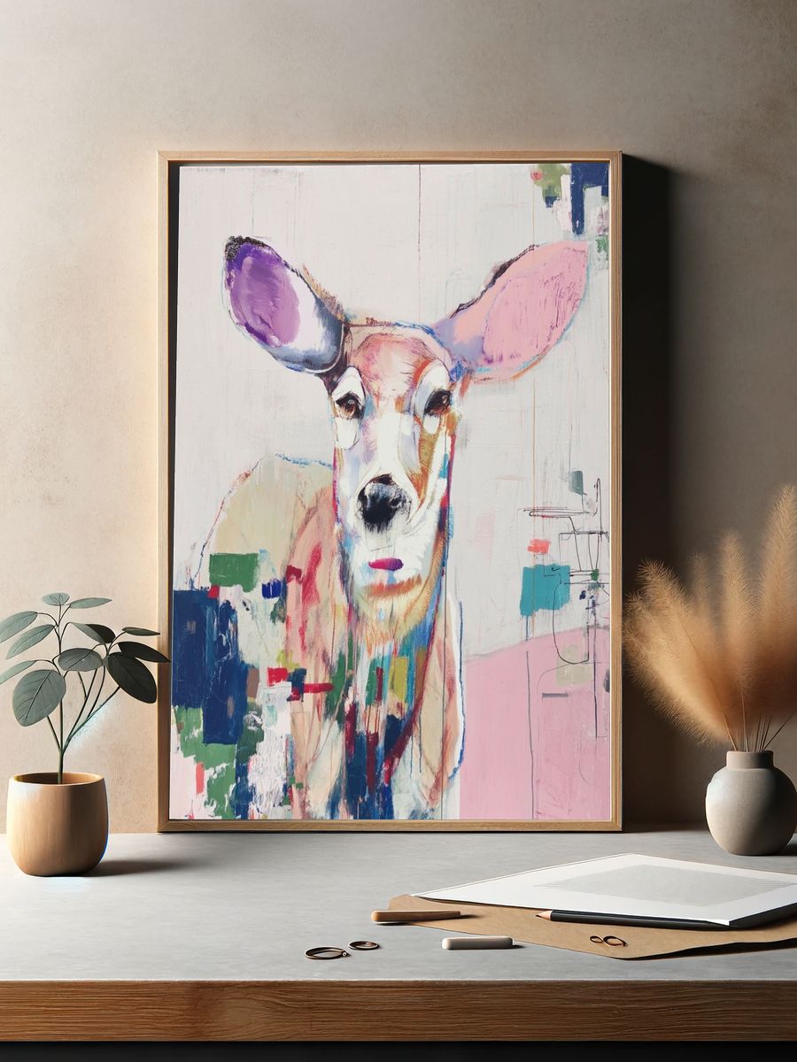 Pastel Deer Contemporary Print. — room view 2