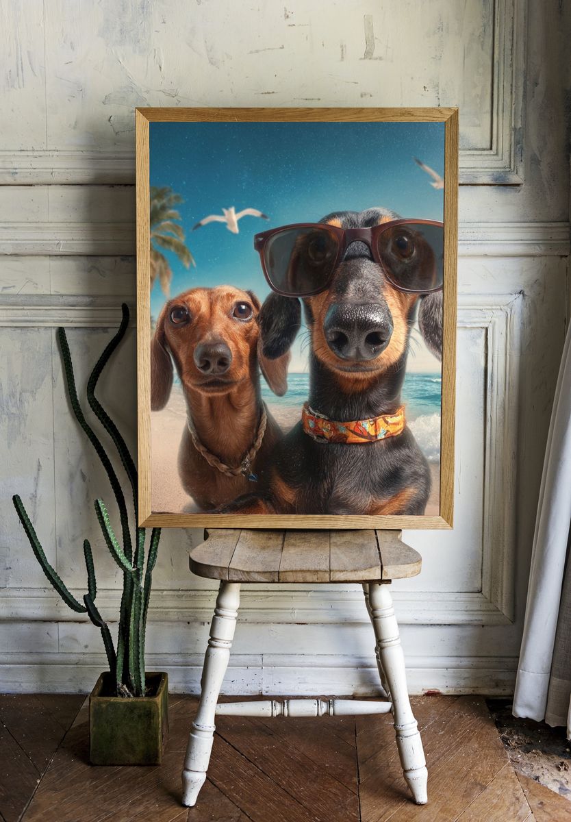 Beach Dachshunds Photography Poster. — room view 1
