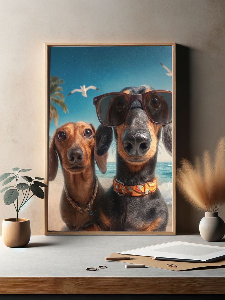 Beach Dachshunds Photography Poster. — room view 2