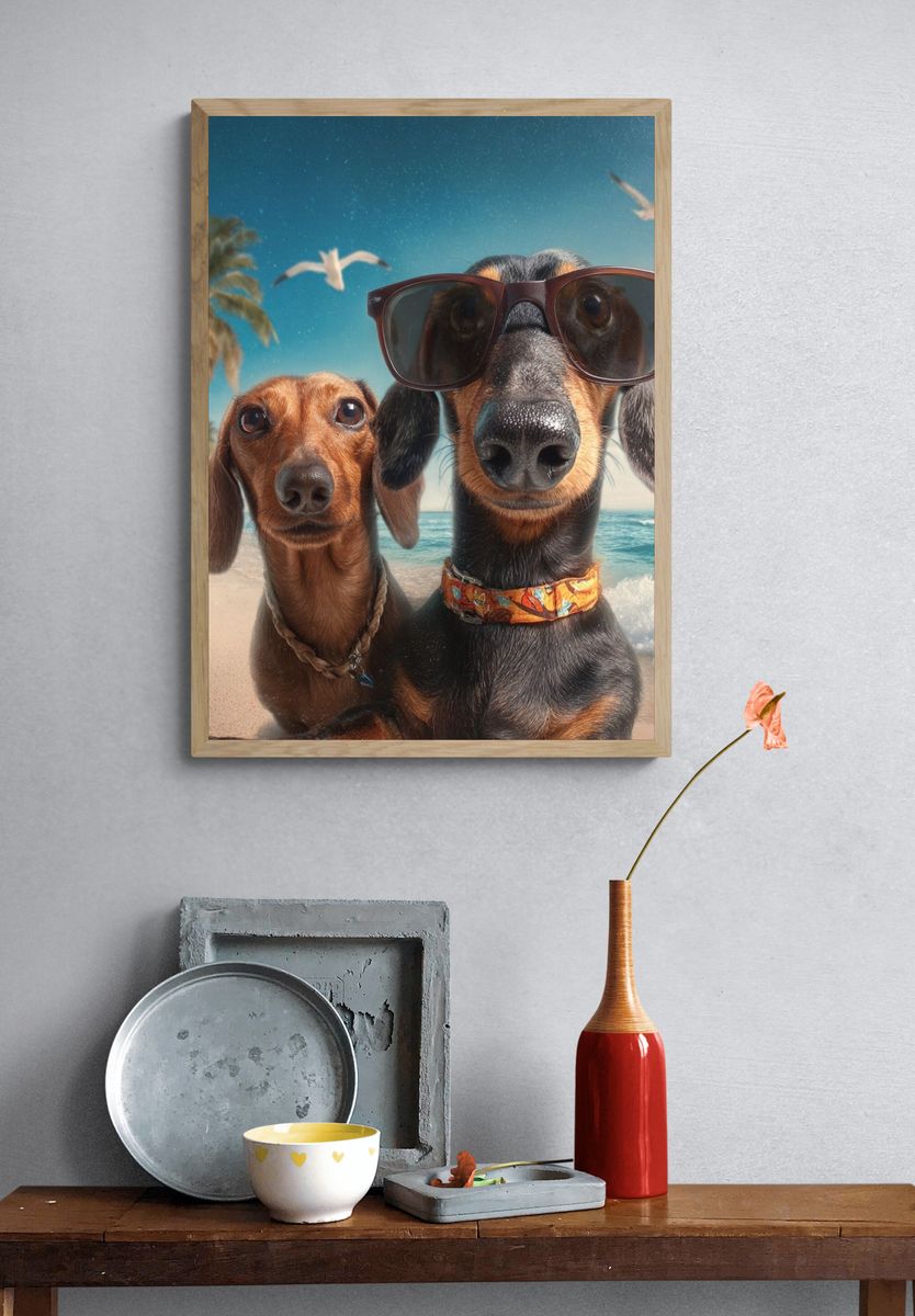 Beach Dachshunds Photography Poster. — room view 3