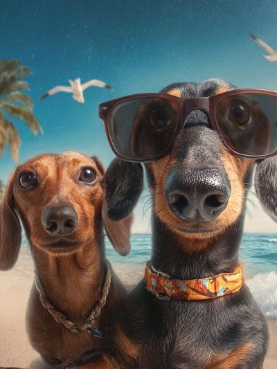 Beach Dachshunds Photography Poster. poster print
