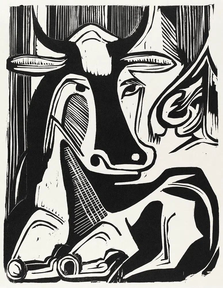 Large Cow Lying (1929) print. poster — animals art