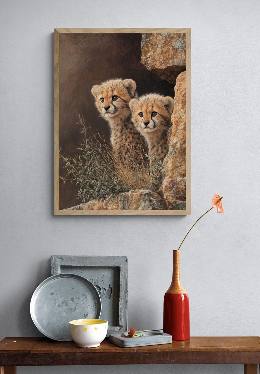 Cheetah Cubs in Rock Shelter Print. — room view 3