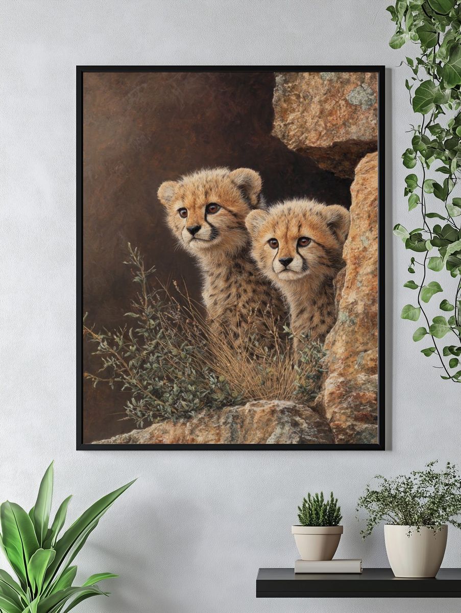 Cheetah Cubs in Rock Shelter Print. — room view 4