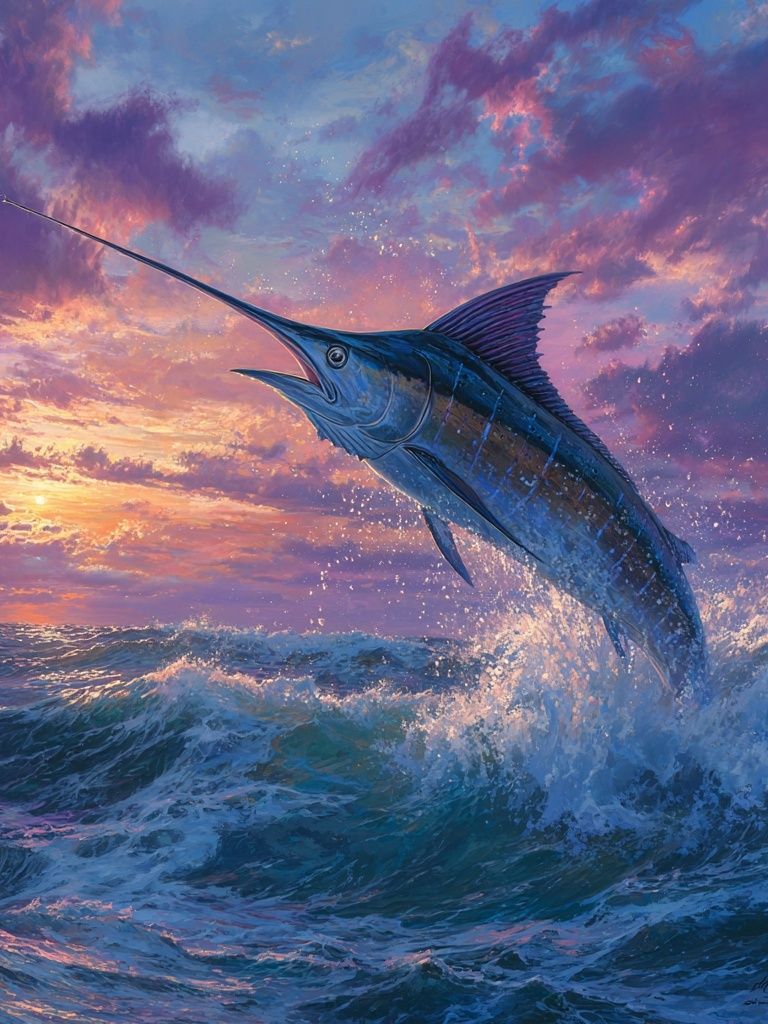 Leaping Marlin Sunset Print. poster detail
