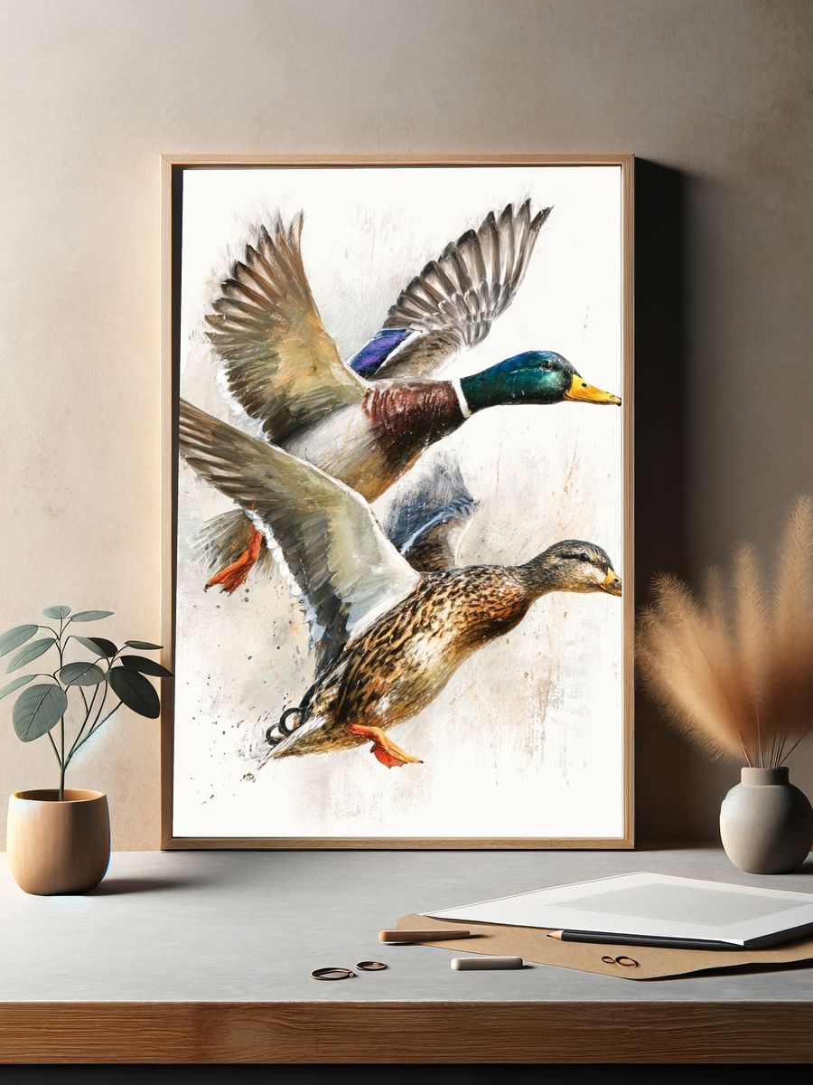 Flying Ducks Watercolor Print. — room view 2