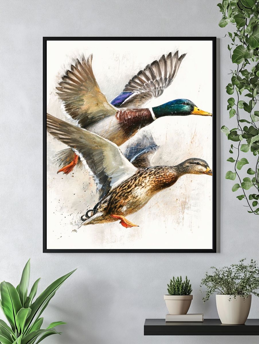 Flying Ducks Watercolor Print. — room view 4