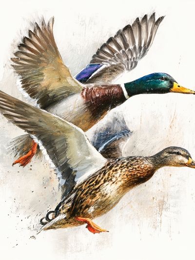 Flying Ducks Watercolor Print. poster print