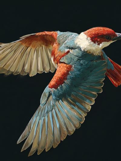 Red-Capped Bird in Flight Print. poster print