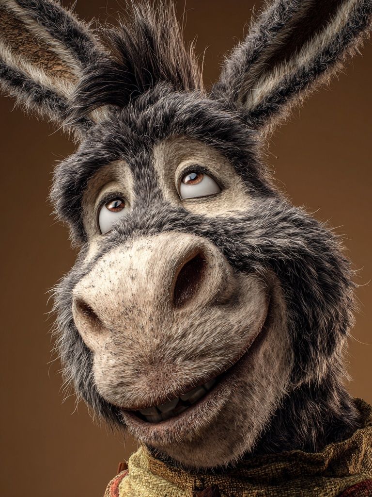 Smiling Donkey Portrait Print. poster — animals art