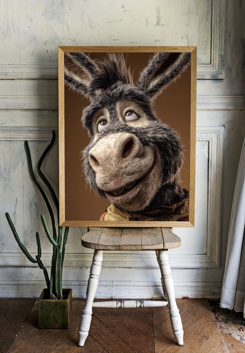 Smiling Donkey Portrait Print. — room view 1