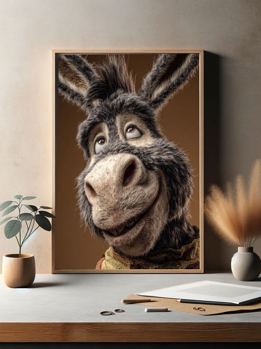 Smiling Donkey Portrait Print. — room view 2