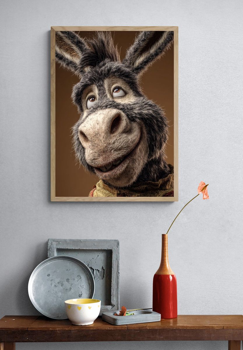 Smiling Donkey Portrait Print. — room view 3