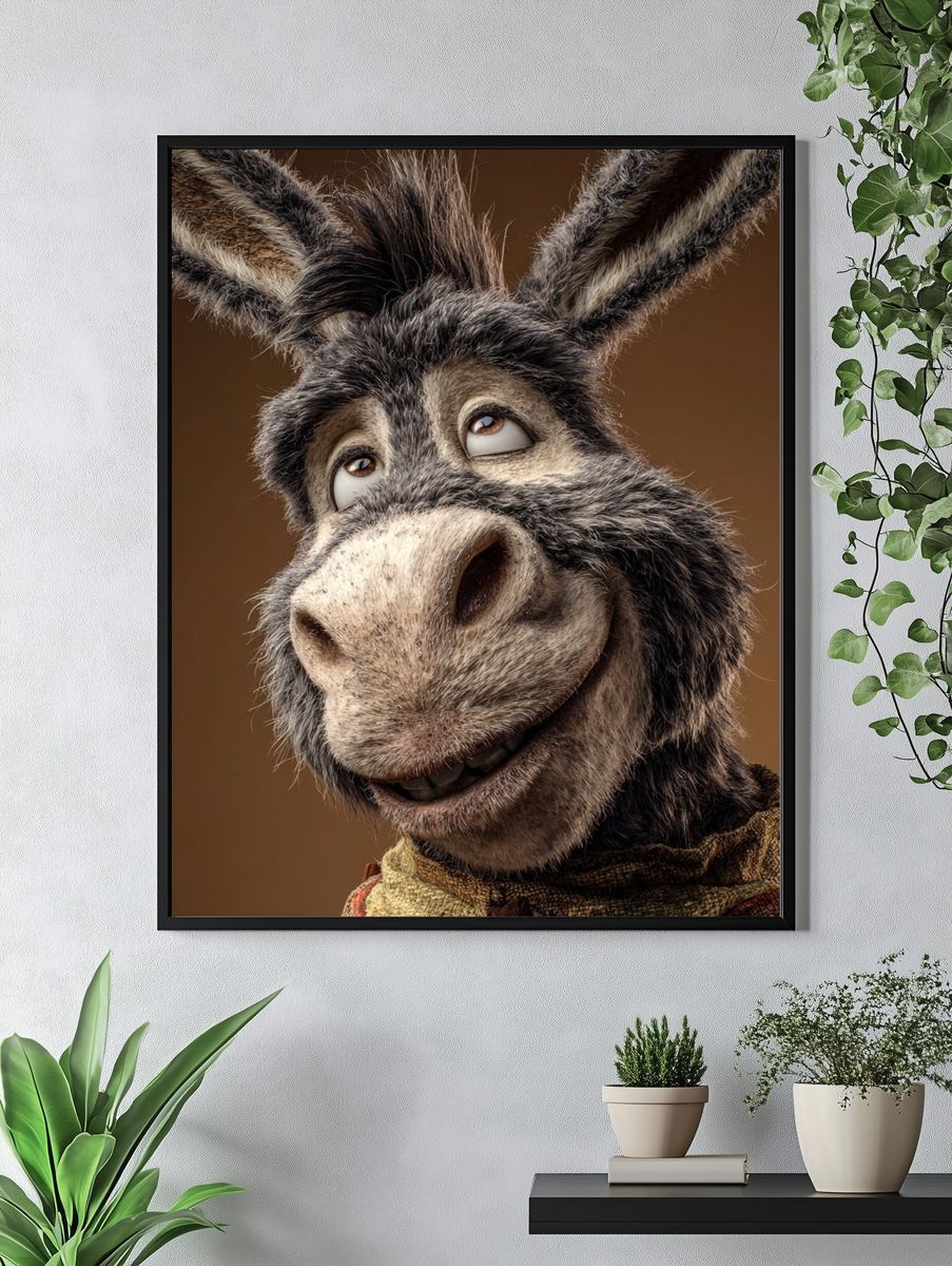 Smiling Donkey Portrait Print. — room view 4