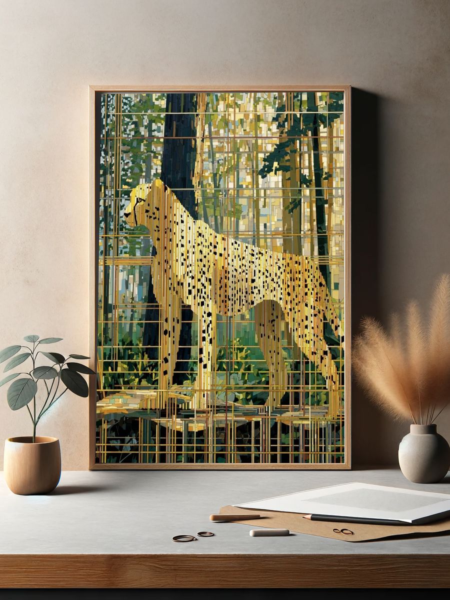 Cheetah in Forest Illustration Poster. — room view 2
