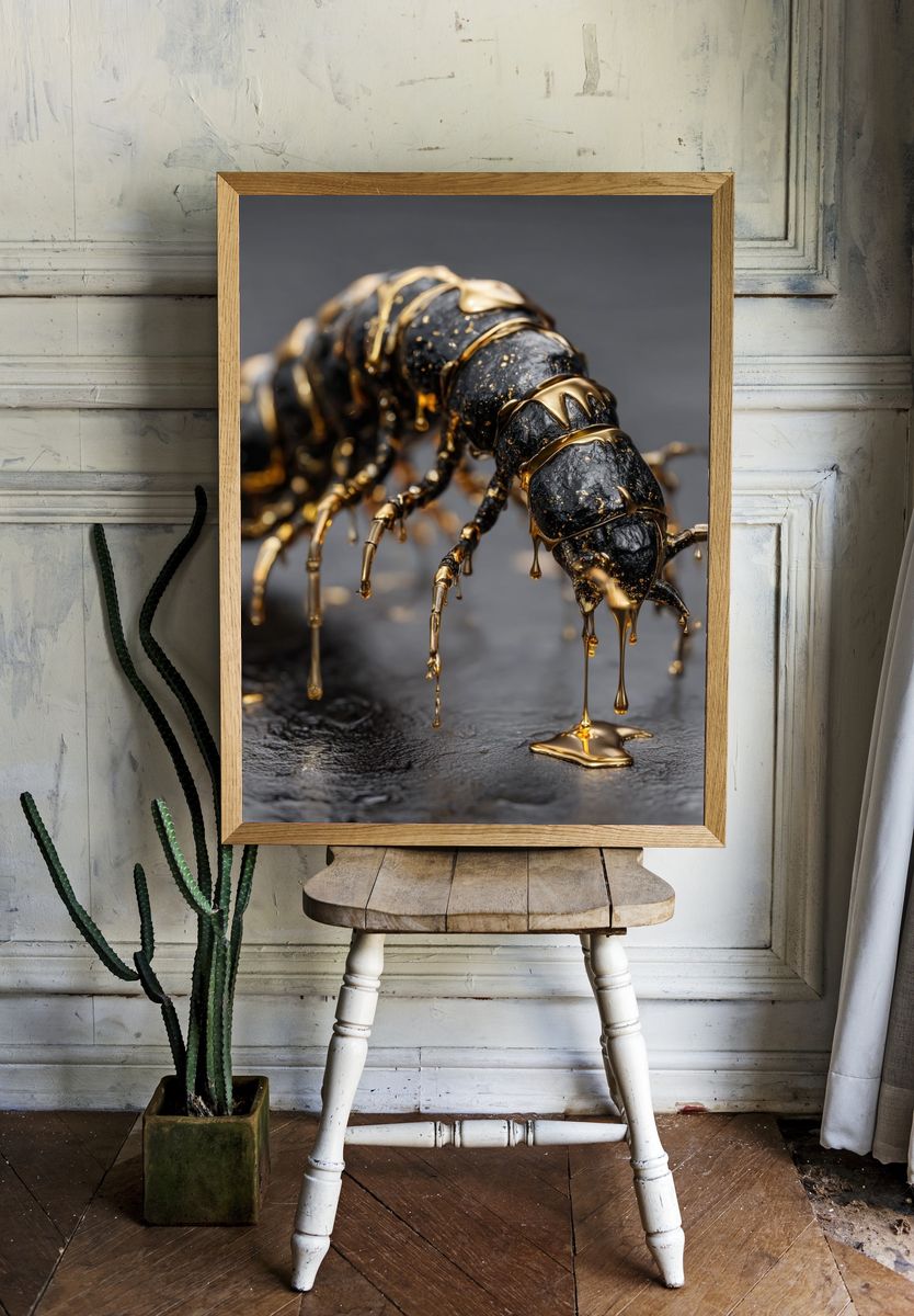 Golden Caterpillar Photography Poster. — room view 1