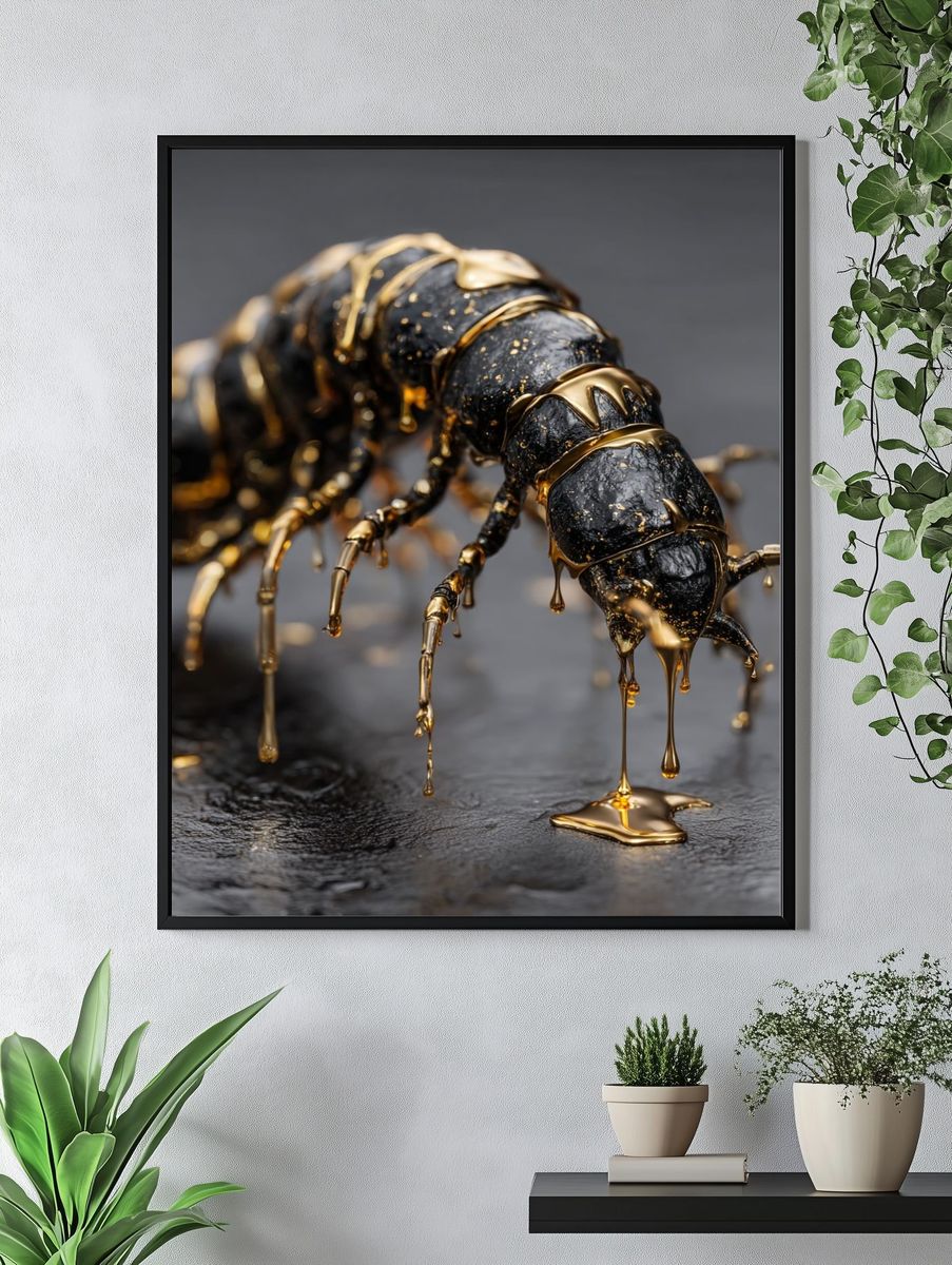 Golden Caterpillar Photography Poster. — room view 4