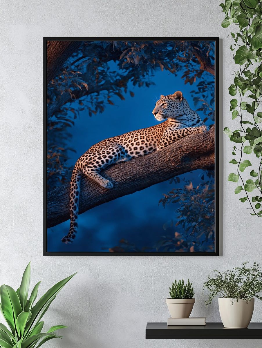 Leopard in Blue Forest — Photography Print. — room view 4