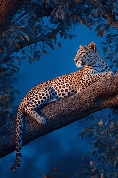 Leopard in Blue Forest — Photography Print. poster print