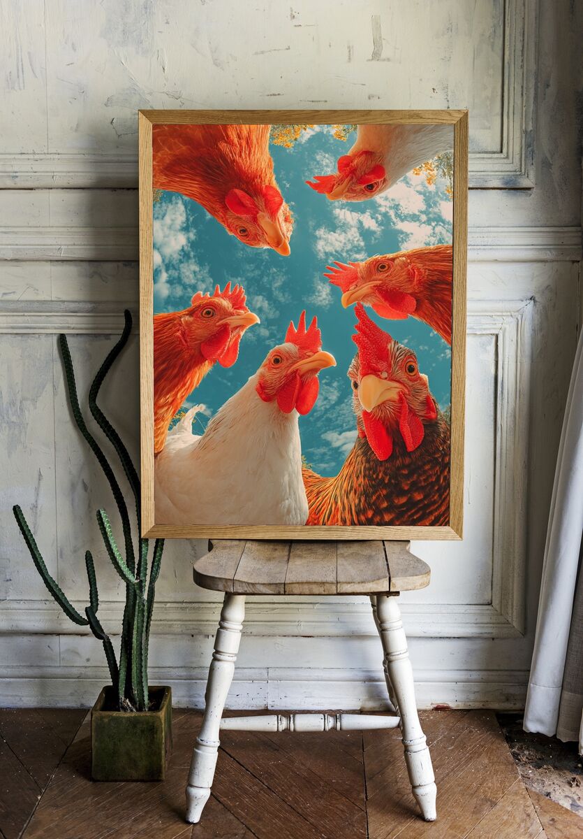 Chickens Gathering — Animal Photography Poster. — room view 1