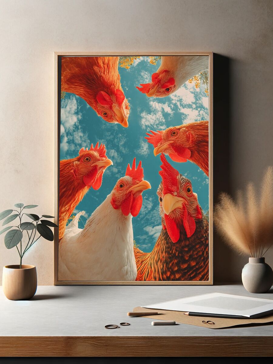 Chickens Gathering — Animal Photography Poster. — room view 2