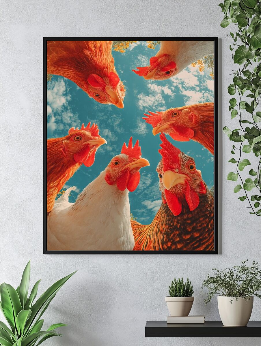 Chickens Gathering — Animal Photography Poster. — room view 4