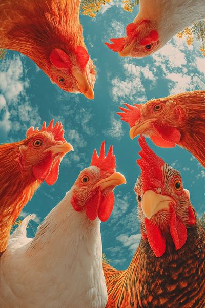 Chickens Gathering — Animal Photography Poster