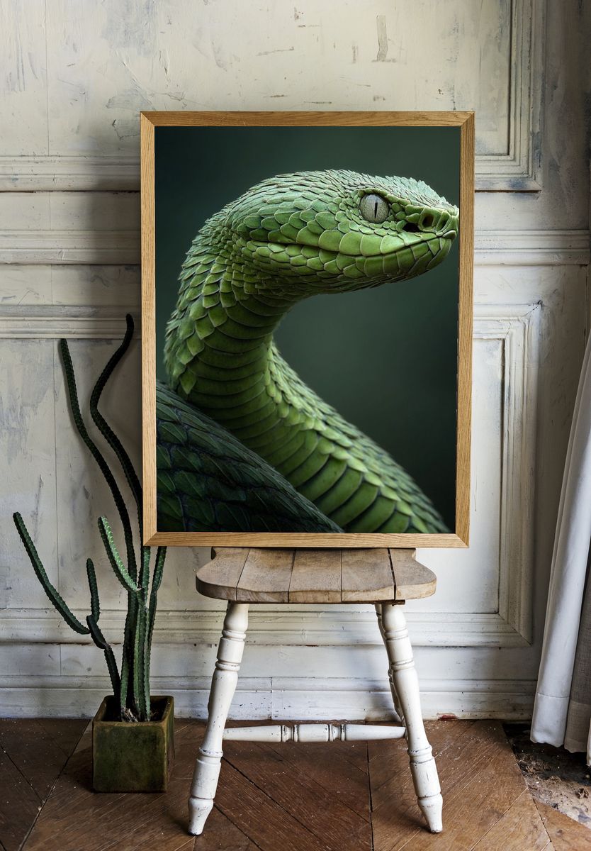 Green Viper Portrait Poster. — room view 1