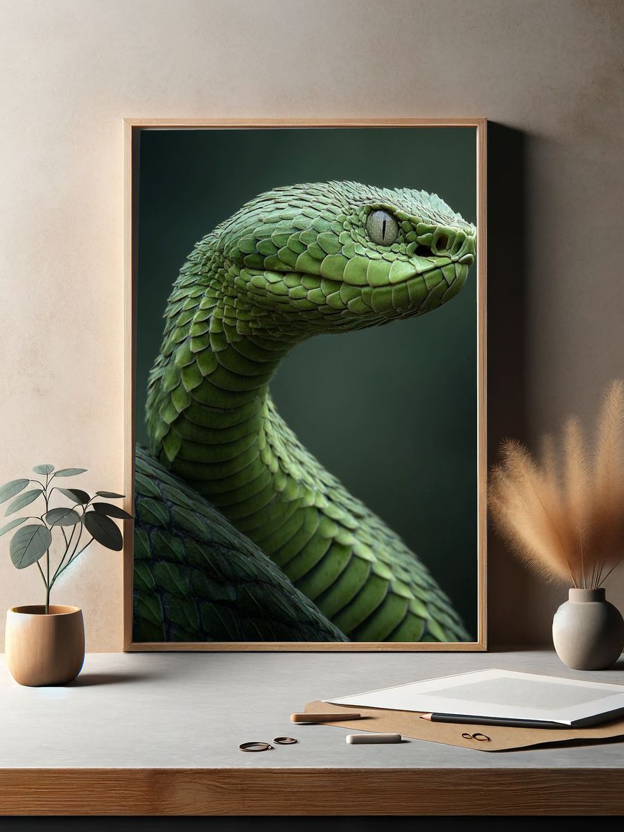 Green Viper Portrait Poster. — room view 2