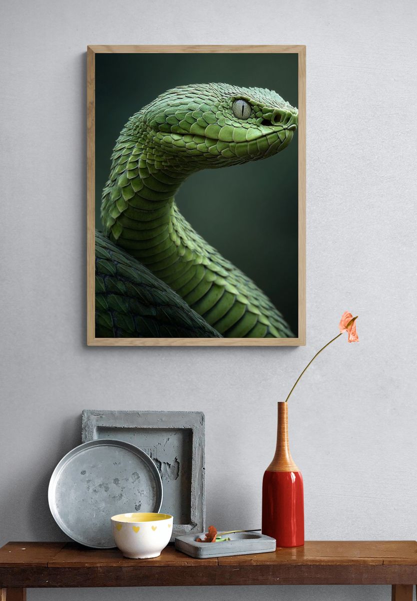 Green Viper Portrait Poster. — room view 3