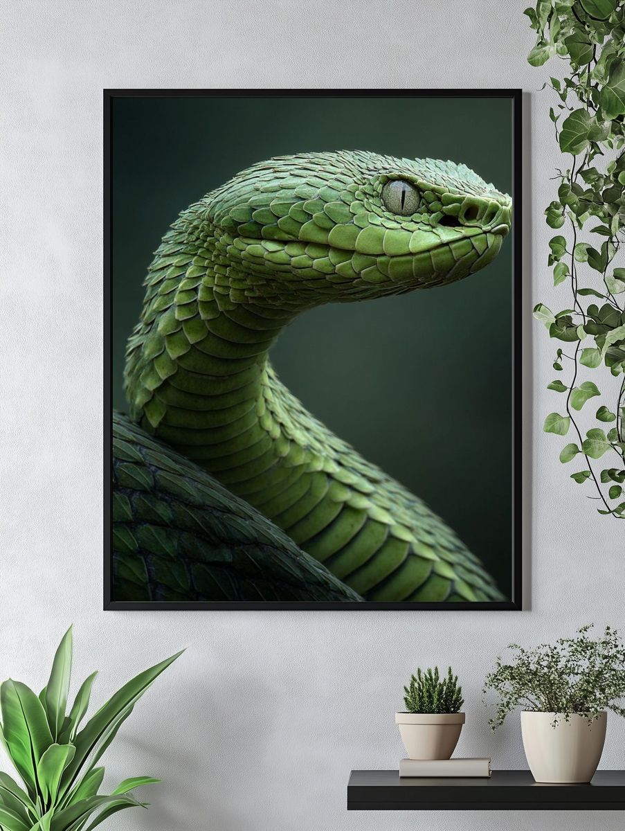 Green Viper Portrait Poster. — room view 4