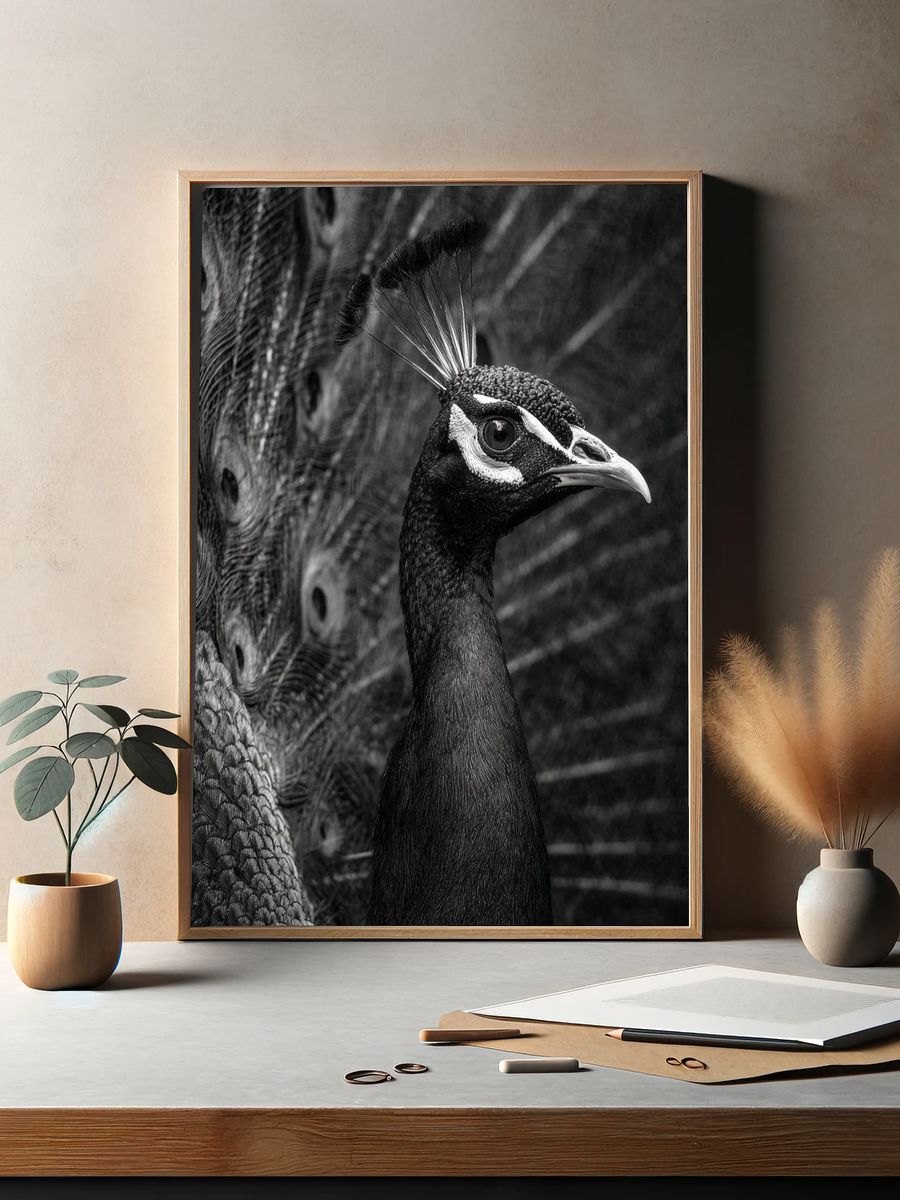 Majestic Peacock — Black-White Print. — room view 2