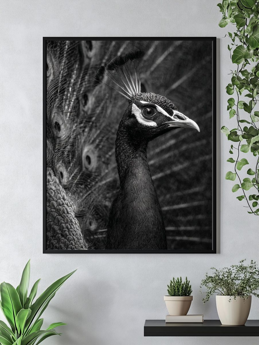 Majestic Peacock — Black-White Print. — room view 4