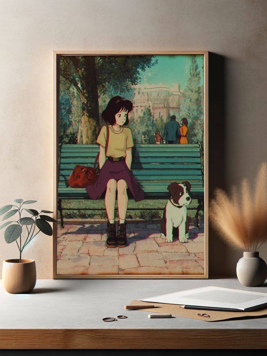 Girl and Dog in Park — Anime Print. — room view 2