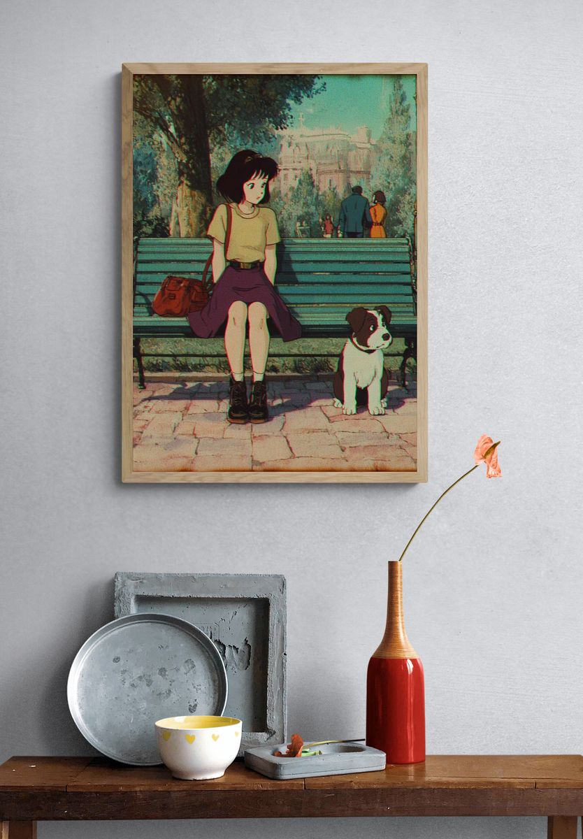 Girl and Dog in Park — Anime Print. — room view 3