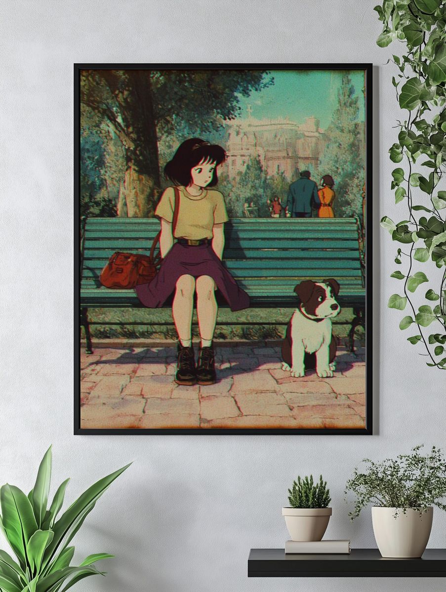 Girl and Dog in Park — Anime Print. — room view 4
