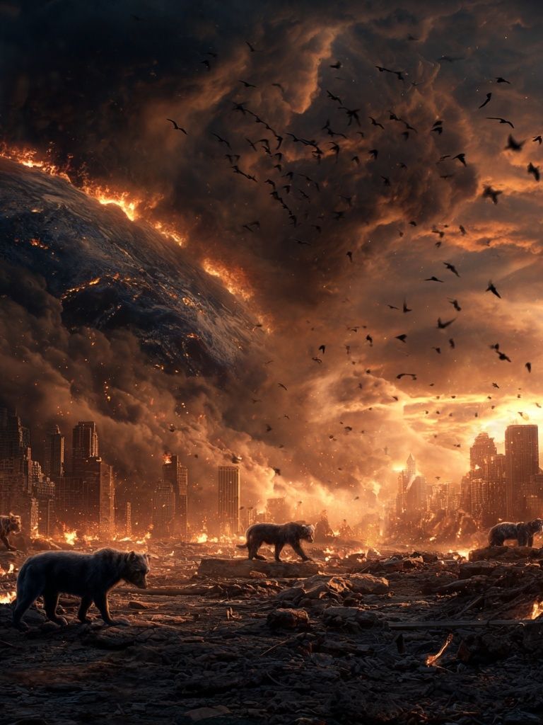 Apocalyptic Landscape with Bears — Fine Art Print. poster — fine-art art