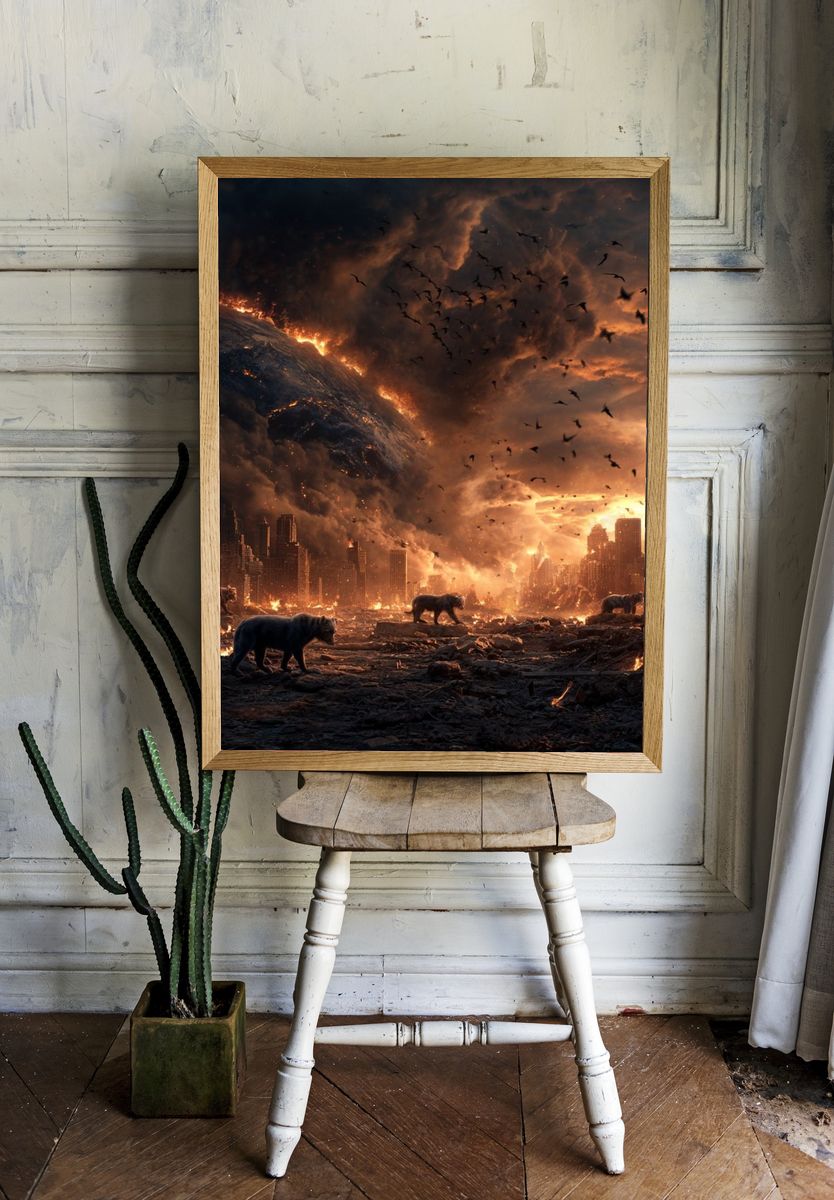 Apocalyptic Landscape with Bears — Fine Art Print. — room view 1