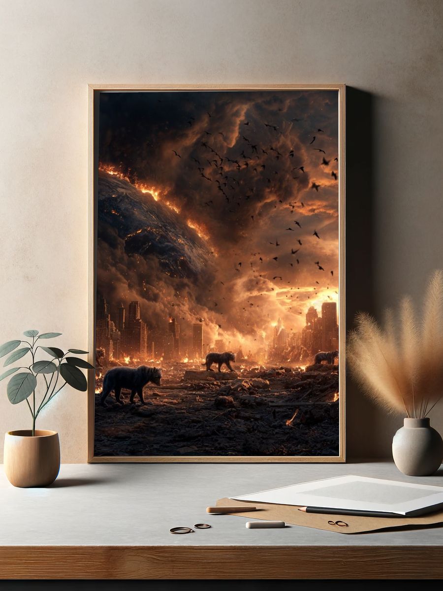 Apocalyptic Landscape with Bears — Fine Art Print. — room view 2
