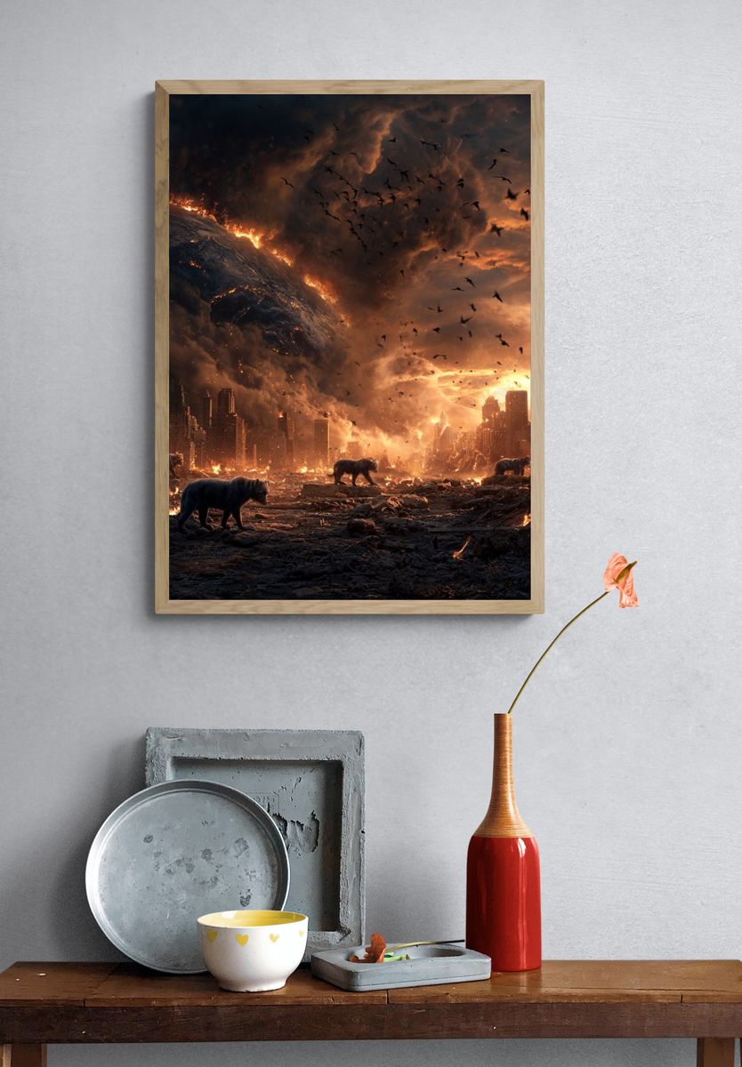 Apocalyptic Landscape with Bears — Fine Art Print. — room view 3