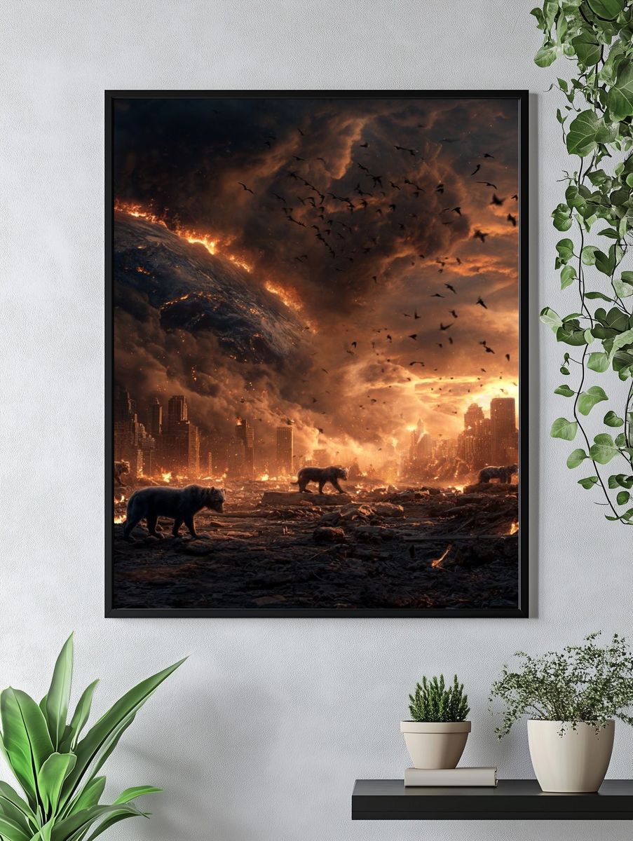 Apocalyptic Landscape with Bears — Fine Art Print. — room view 4