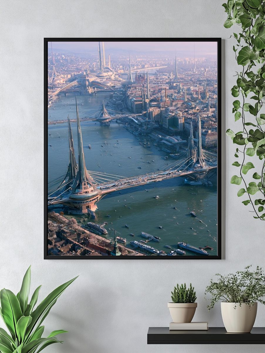Futuristic River Cityscape Print. — room view 4