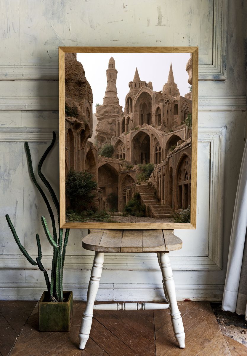 Ancient Cliff City Architecture Print. room preview