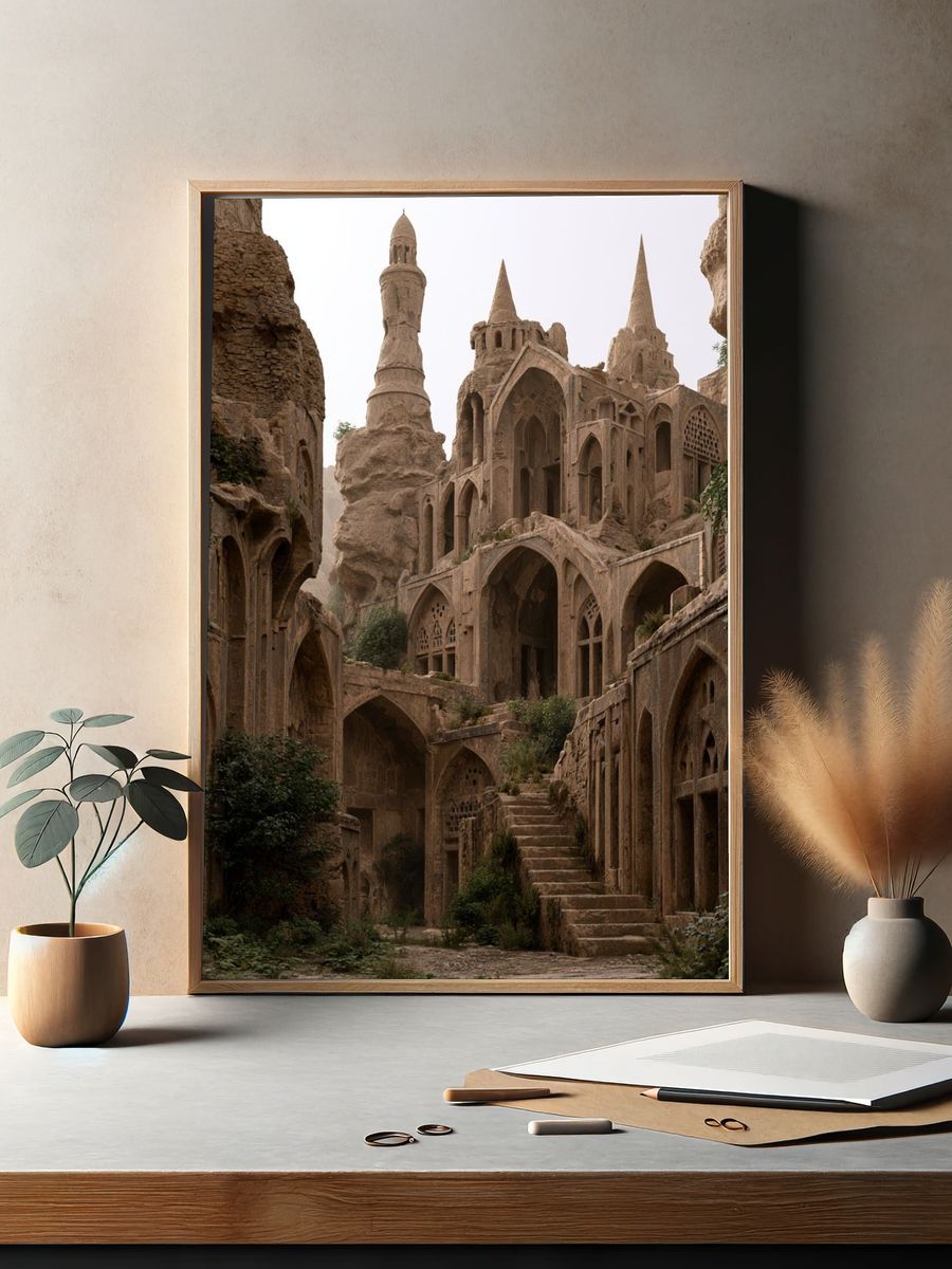 Ancient Cliff City Architecture Print. — room view 2