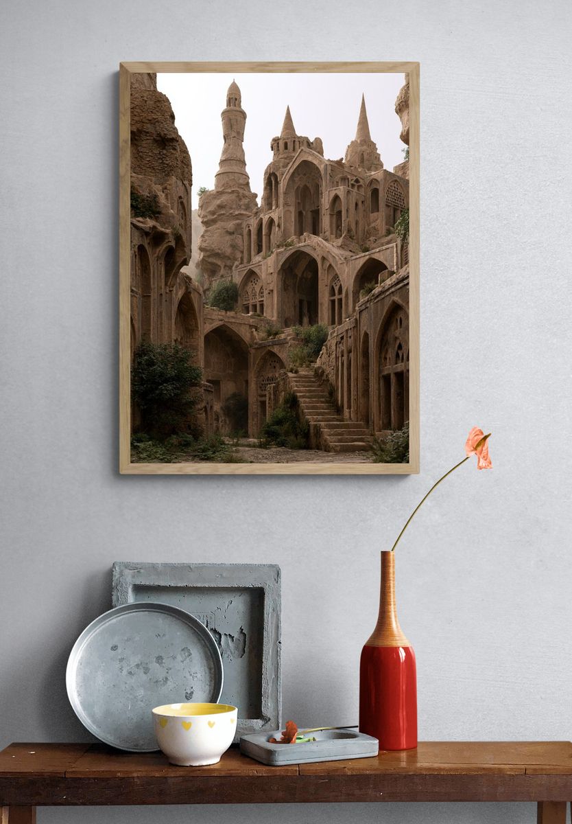 Ancient Cliff City Architecture Print. — room view 3