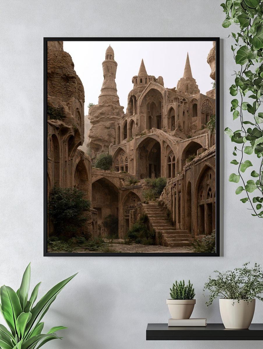 Ancient Cliff City Architecture Print. — room view 4
